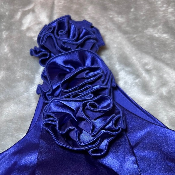 B. SMART Womens Size 7 One Shoulder Cocktail Dress Satin Royal Purplish Blue - Picture 3 of 10